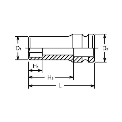 Ko-ken 1" Drive 6-point Thin Walled Semi Deep Impact Sockets