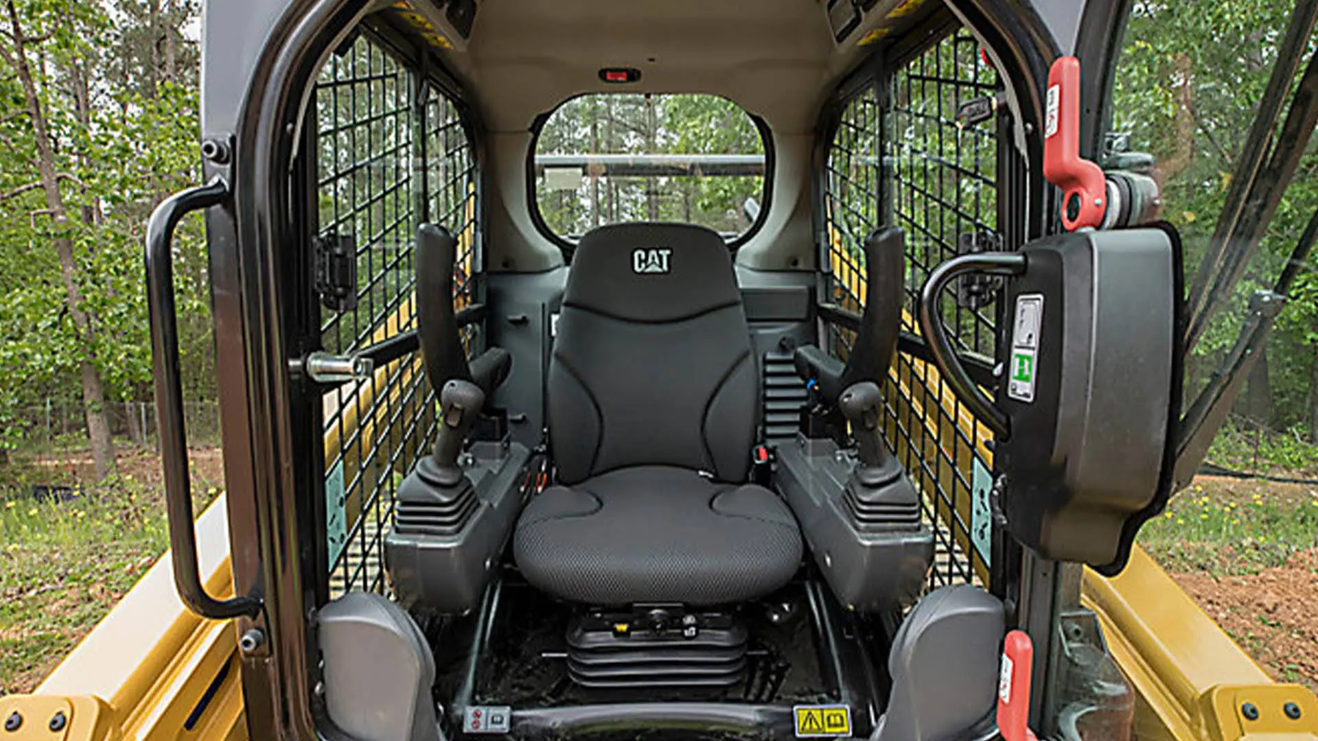 The Cat 259D3 cab interior.