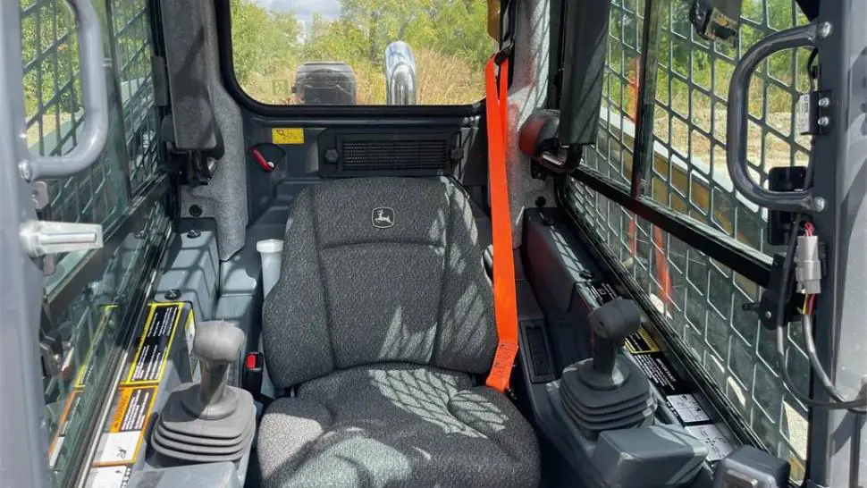 The John Deere 333G cab interior.