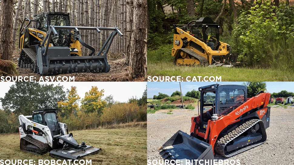 Comparison between the ASV RT135, the Cat 299D3, the Bobcat T770, and the Kubota SVL97-2.